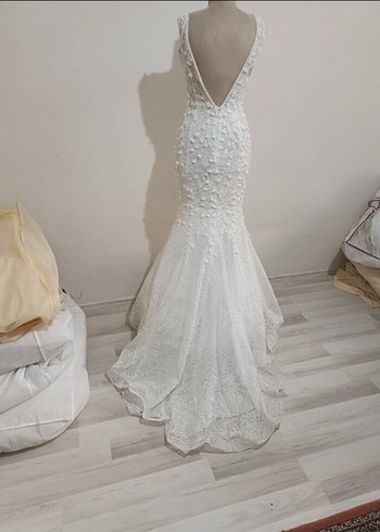 V Yaka balık Modern Klasik Gelinlik - Görsel 5