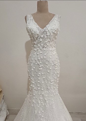 V Yaka balık Modern Klasik Gelinlik - Görsel 2