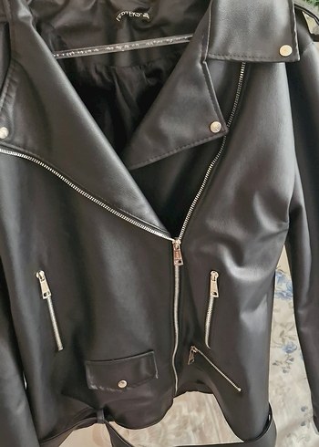 LC Waikiki Kadın Siyah Deri Biker Ceket