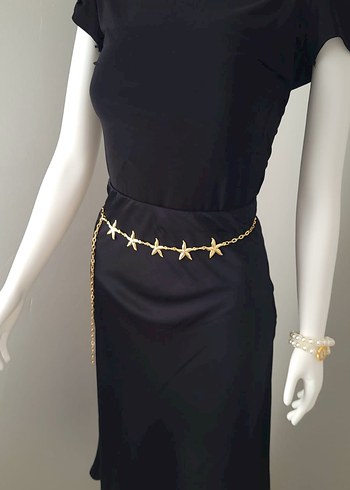 Zincir Detaylı Parlak Altın Kadın Kemer - Görsel 6