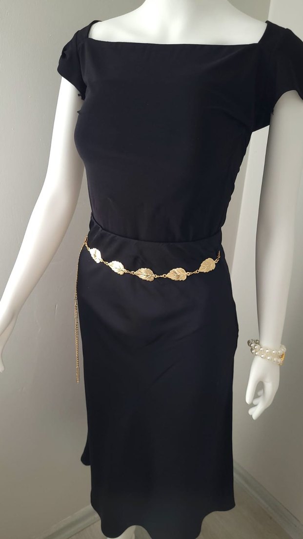 Zincir Detaylı Parlak Altın Kadın Kemer - Görsel 3