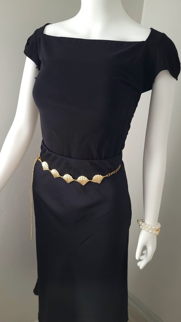 Zincir Detaylı Parlak Altın Kadın Kemer - Görsel 2