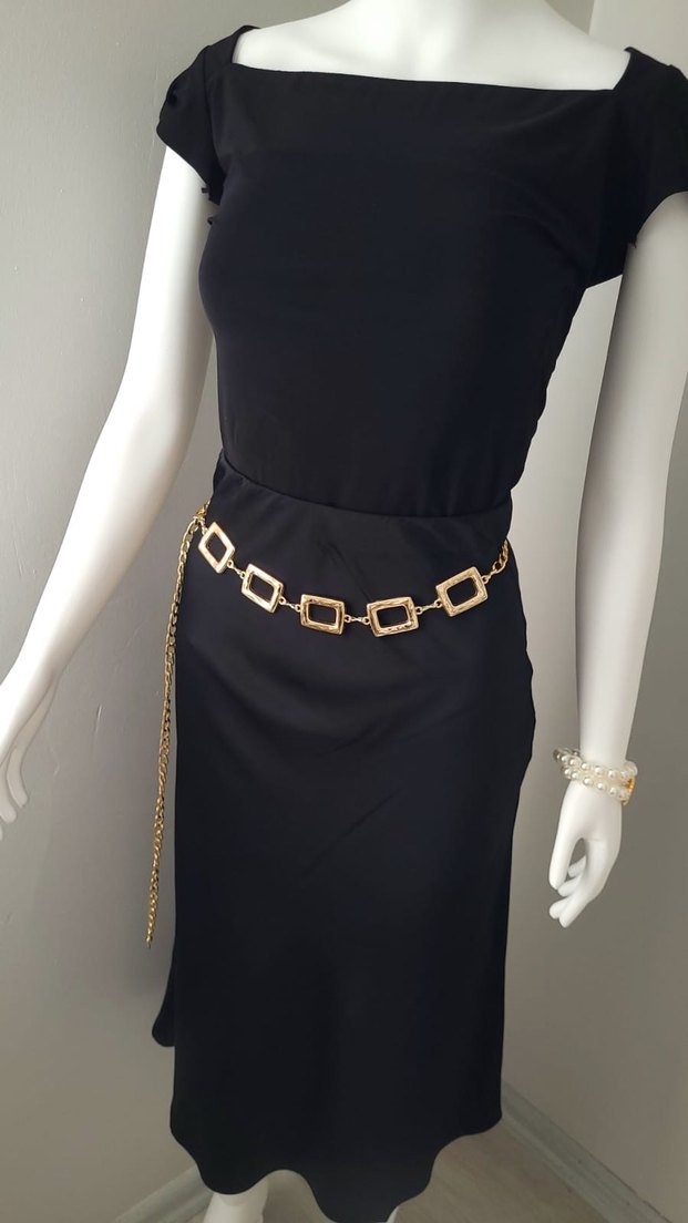 Zincir Detaylı Parlak Altın Kadın Kemer - Görsel 4