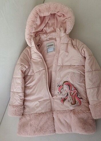 LC Waikiki LCW Kids Mat Pembe Kapüşonlu Baskılı Kız Çocuk Mont