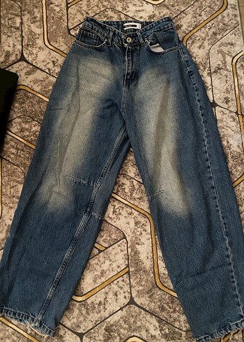 Kadın Mavi Bol Kesim Denim Kot Pantolon - Görsel 3