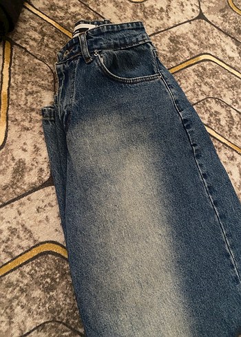 Kadın Mavi Bol Kesim Denim Kot Pantolon - Görsel 5