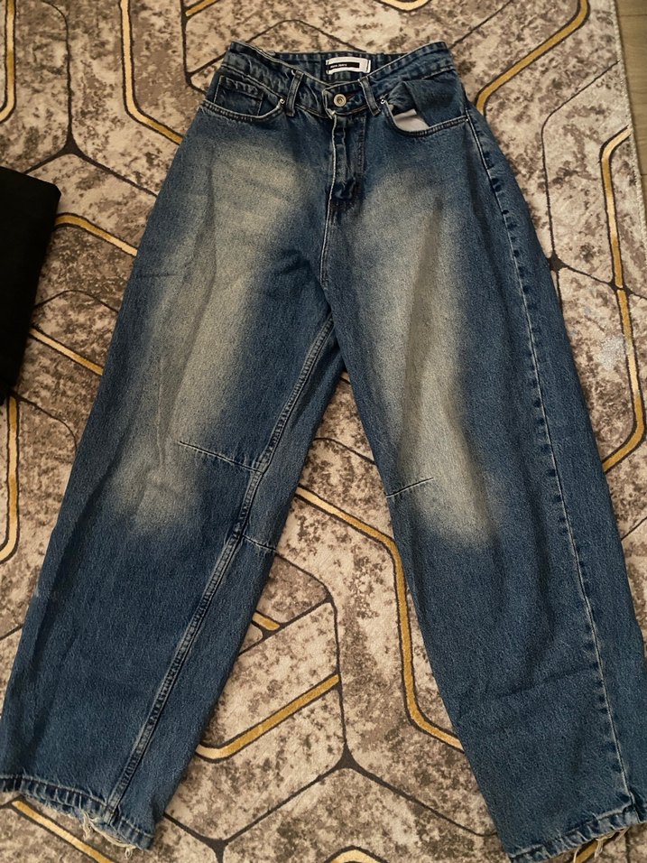 Kadın Mavi Bol Kesim Denim Kot Pantolon - Görsel 3