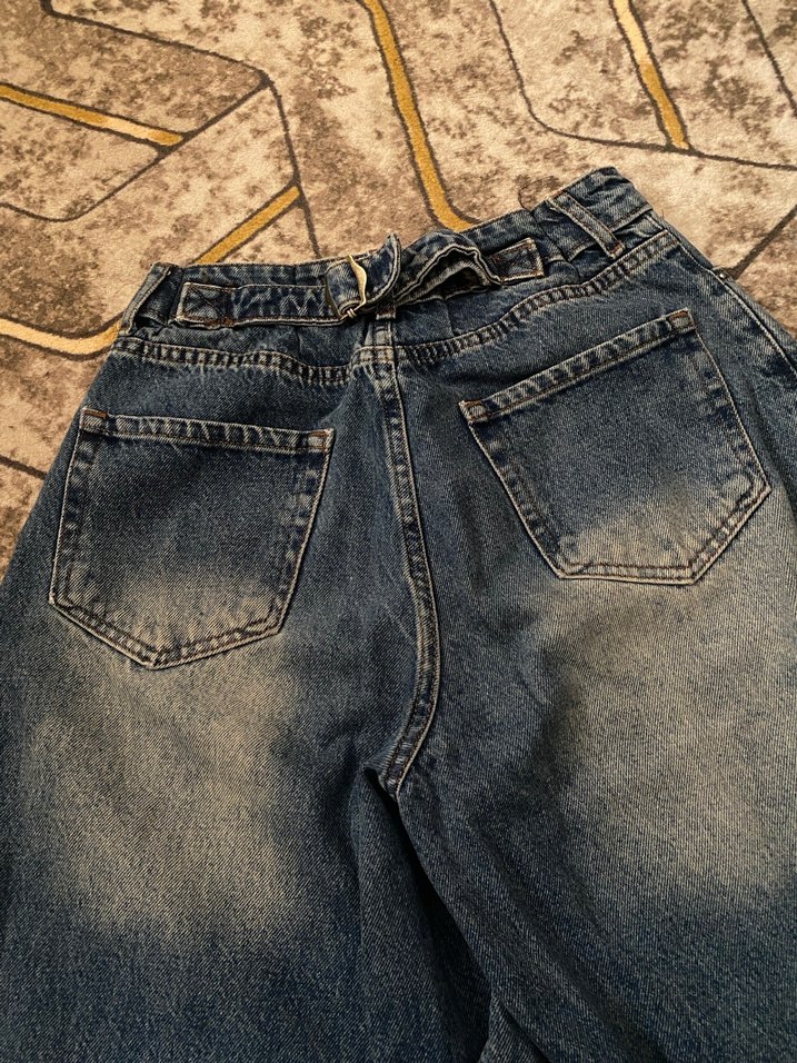 Kadın Mavi Bol Kesim Denim Kot Pantolon - Görsel 2