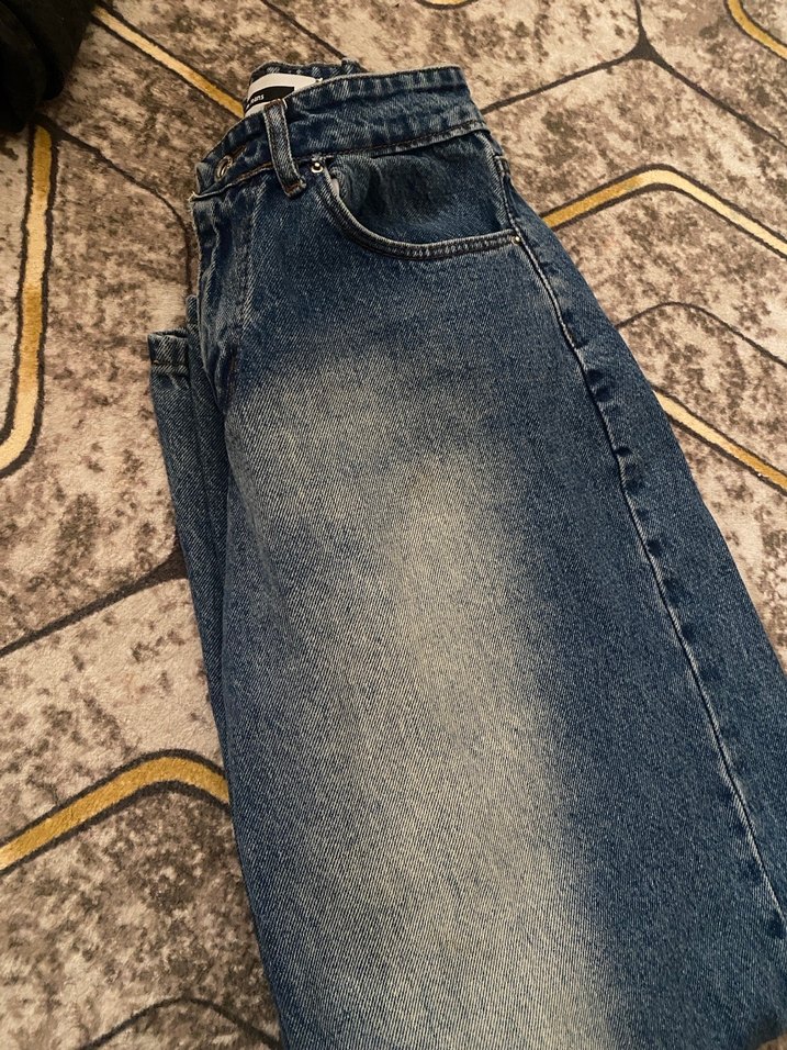 Kadın Mavi Bol Kesim Denim Kot Pantolon - Görsel 5