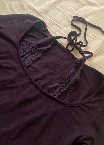 Dantel Detaylı Kahverengi V Yaka Bluz - Görsel 3