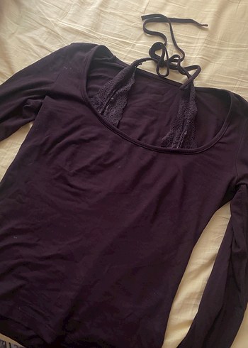 Dantel Detaylı Kahverengi V Yaka Bluz - Görsel 5