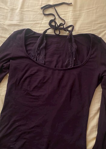 Dantel Detaylı Kahverengi V Yaka Bluz - Görsel 4