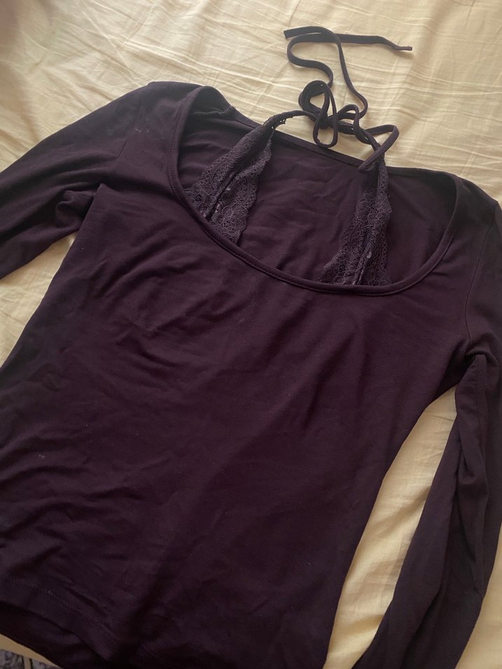 Dantel Detaylı Kahverengi V Yaka Bluz - Görsel 5