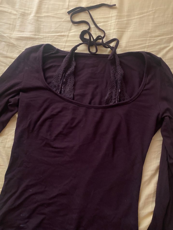 Dantel Detaylı Kahverengi V Yaka Bluz - Görsel 4