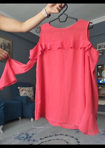 Pembe Fırfırlı Straplez Salaş Bluz