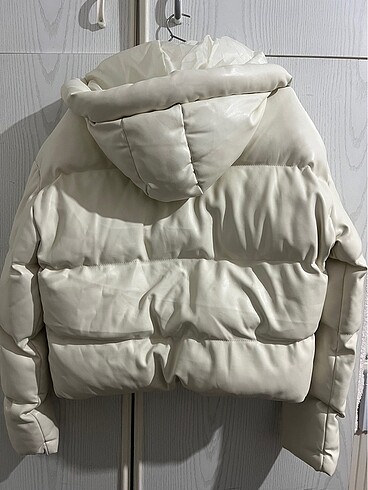 Deri beyaz mont - Görsel 3