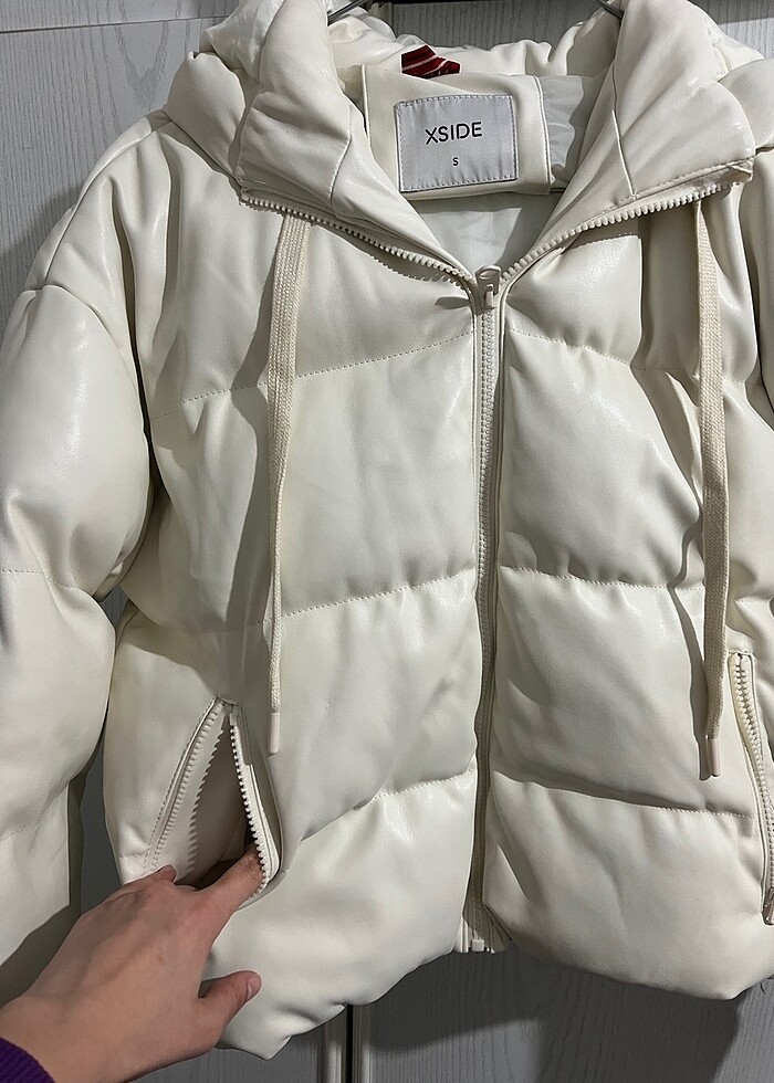 Deri beyaz mont - Görsel 2