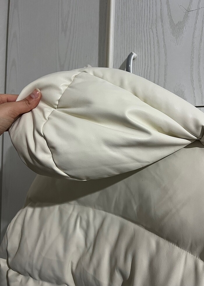 Deri beyaz mont - Görsel 4