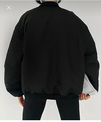 l Beden Unisex siyah oversize bomber ceket