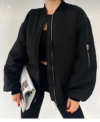 Unisex siyah oversize bomber ceket