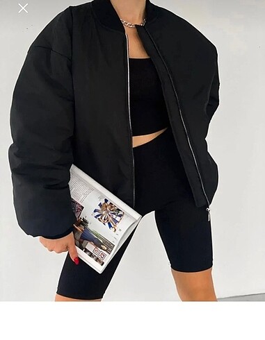 Diğer Unisex siyah oversize bomber ceket