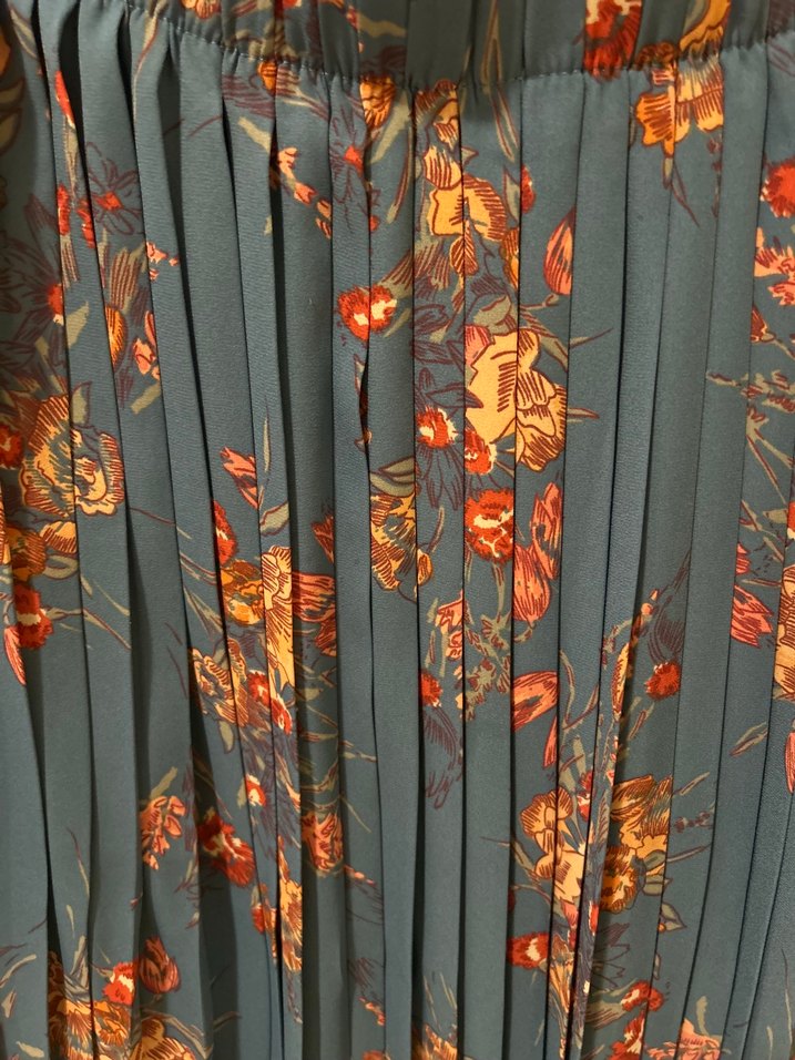 Zara Mavi Çiçek Desenli Uzun Pilili Etek - Görsel 2