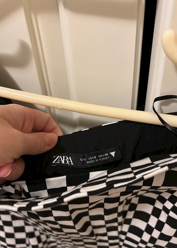 Zara Kadın Siyah Beyaz Kareli Midi Elbise - Görsel 3