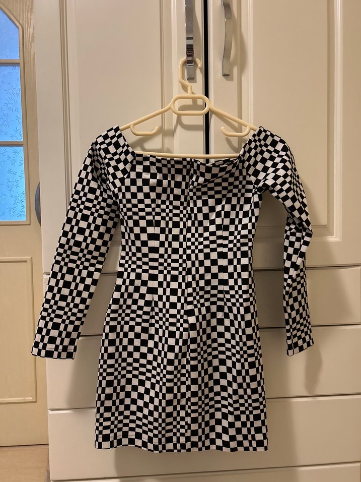 Zara Kadın Siyah Beyaz Kareli Midi Elbise - Görsel 4