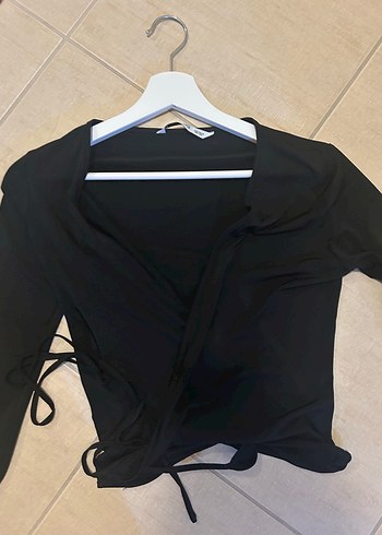 Mango Uzun Kollu Siyah V Yakalı Drapeli Bluz - Görsel 3