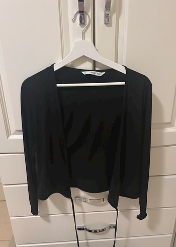 Mango Uzun Kollu Siyah V Yakalı Drapeli Bluz - Görsel 2