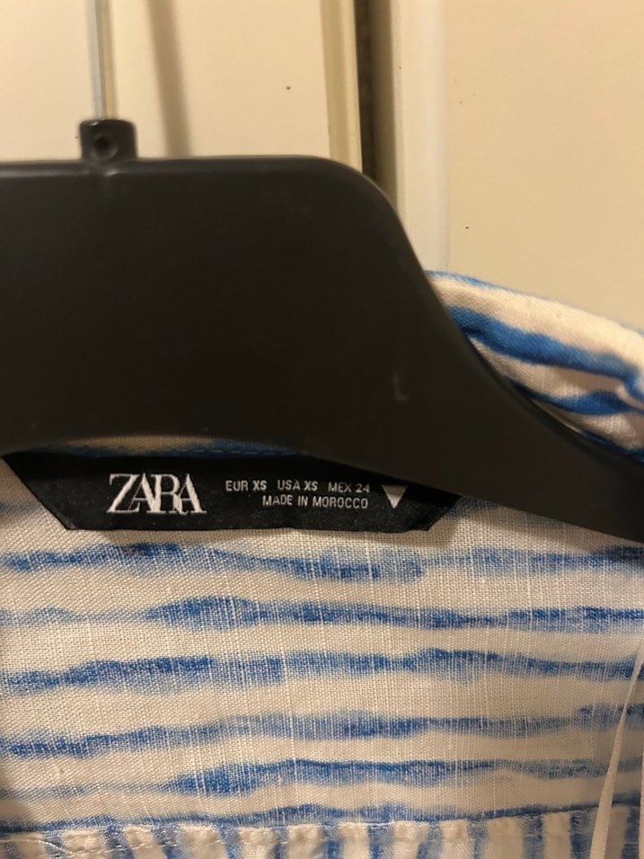 Zara Mavi Çizgili Kısa Keten Gömlek - Görsel 3