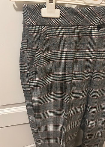 Mango Kemerli Gri Ekose Kadın Kumaş Pantolon - Görsel 3