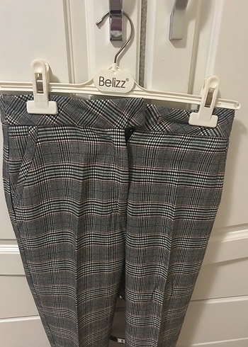 Mango Kemerli Gri Ekose Kadın Kumaş Pantolon - Görsel 2