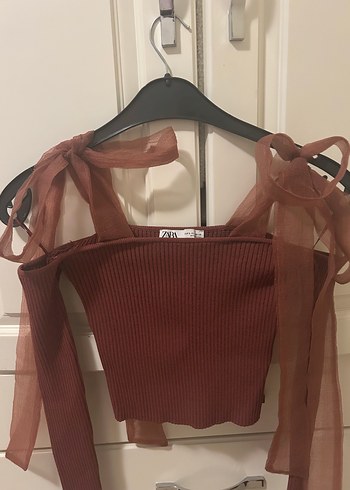 Zara Bordo Drapeli Halter Yaka Askılı Bluz - Görsel 2