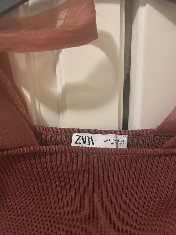Zara Bordo Drapeli Halter Yaka Askılı Bluz - Görsel 4