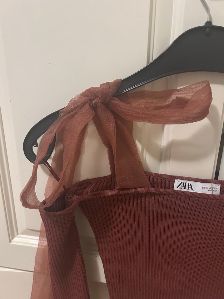 Zara Bordo Drapeli Halter Yaka Askılı Bluz - Görsel 3