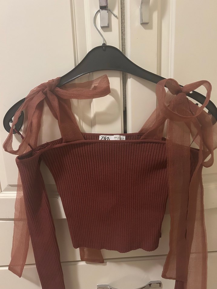 Zara Bordo Drapeli Halter Yaka Askılı Bluz - Görsel 2