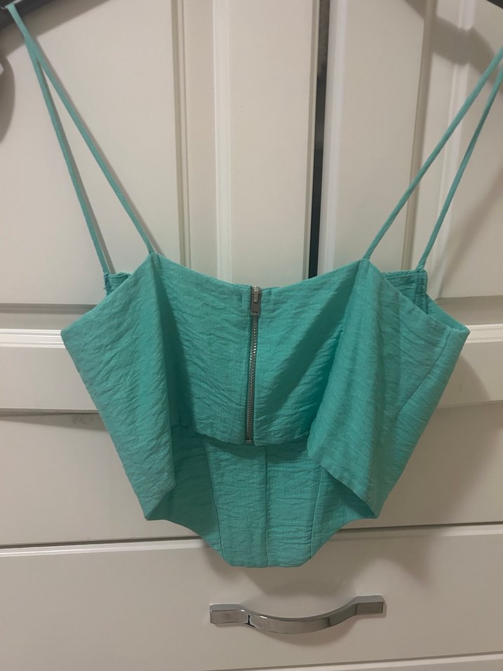 Turkuaz Keten Mini Büstiyer - Görsel 3