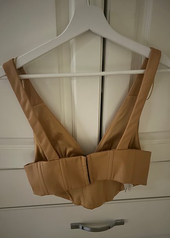 Zara Bej Deri V Yaka Kemerli Kadın Büstiyer - Görsel 3