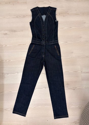 Kadın Lacivert Kemerli Denim Tulum - Görsel 2