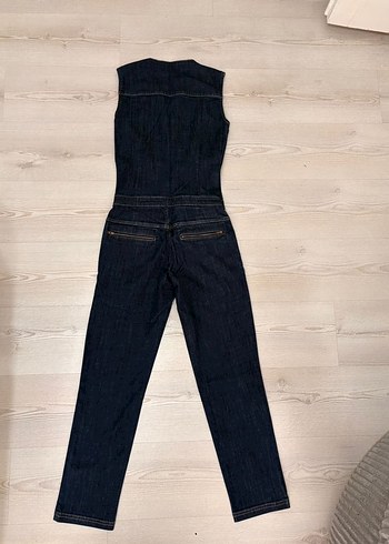 Kadın Lacivert Kemerli Denim Tulum - Görsel 3