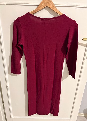 Bordo V Yaka Uzun Kollu Triko Elbise - Görsel 3