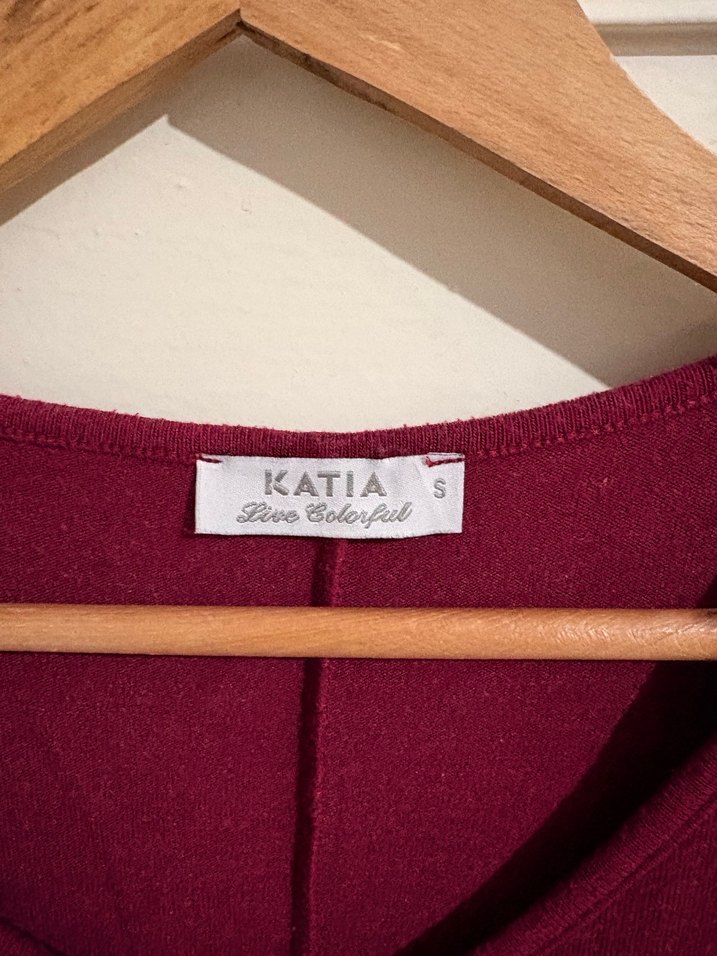 Bordo V Yaka Uzun Kollu Triko Elbise - Görsel 2