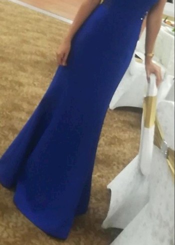 Lacivert Taş Detaylı Uzun Abiye Elbise - Görsel 2