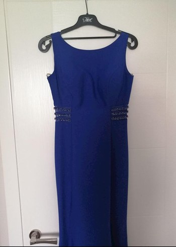 Lacivert Taş Detaylı Uzun Abiye Elbise - Görsel 3