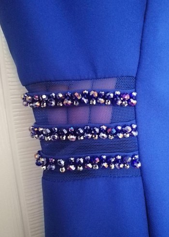 Lacivert Taş Detaylı Uzun Abiye Elbise - Görsel 4