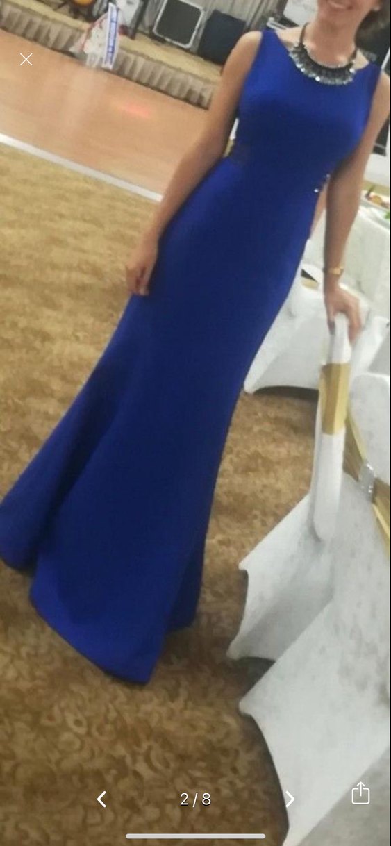 Lacivert Taş Detaylı Uzun Abiye Elbise - Görsel 2