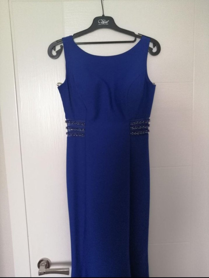 Lacivert Taş Detaylı Uzun Abiye Elbise - Görsel 3