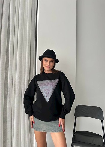 Guess Guess siyah üçgen taşlı Kadın Sweatshirt
