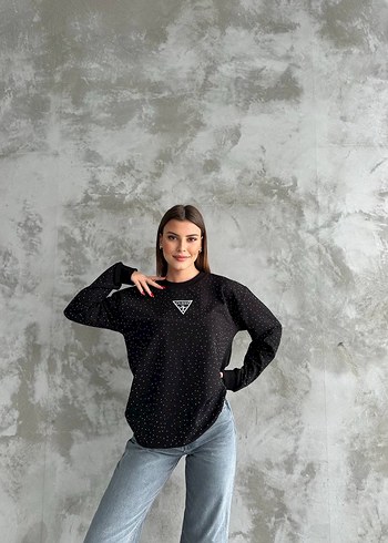Guess siyah ful taşlı Kadın Sweatshirt